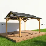 Outsunny 13 ft x 11 ft Hardtop Gazebo Canopy with Galvanised Metal Roof, Fir Wood Frame and Central Hook for Patio, Black Gray - Image 3