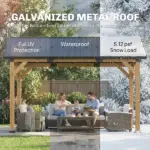 Outsunny 13 ft x 11 ft Hardtop Gazebo Canopy with Galvanised Metal Roof, Fir Wood Frame and Central Hook for Patio, Black Gray - Image 4
