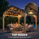 Outsunny 13 ft x 11 ft Hardtop Gazebo Canopy with Galvanised Metal Roof, Fir Wood Frame and Central Hook for Patio, Black Gray - Image 7