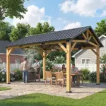 Outsunny 13 ft x 11 ft Hardtop Gazebo Canopy with Galvanised Metal Roof, Fir Wood Frame and Central Hook for Patio, Black Gray - Image 9
