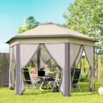 13' x 13' Pop Up Gazebo Hexagonal Canopy Shelter with 6 Zippered Mesh Netting for Patio Backyard Garden Wedding Party - Image 2