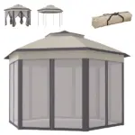 13' x 13' Pop Up Gazebo Hexagonal Canopy Shelter with 6 Zippered Mesh Netting for Patio Backyard Garden Wedding Party - Image 11