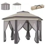 13' x 13' Pop Up Gazebo Hexagonal Canopy Shelter with 6 Zippered Mesh Netting for Patio Backyard Garden Wedding Party