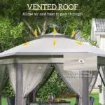 13' x 13' Pop Up Gazebo Hexagonal Canopy Shelter with 6 Zippered Mesh Netting for Patio Backyard Garden Wedding Party - Image 5