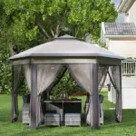 13' x 13' Pop Up Gazebo Hexagonal Canopy Shelter with 6 Zippered Mesh Netting for Patio Backyard Garden Wedding Party - Image 7