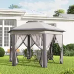 13' x 13' Pop Up Gazebo Hexagonal Canopy Shelter with 6 Zippered Mesh Netting for Patio Backyard Garden Wedding Party - Image 8