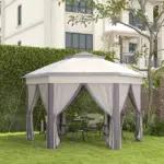 13' x 13' Pop Up Gazebo Hexagonal Canopy Shelter with 6 Zippered Mesh Netting for Patio Backyard Garden Wedding Party - Image 9