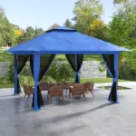 13' x 13' Pop Up Gazebo Instant Canopy Tent Shelter with 2-Tier Roof, Carry Bag, Wight Bags for Outdoor, Garden, Blue - Image 2