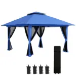 13' x 13' Pop Up Gazebo Instant Canopy Tent Shelter with 2-Tier Roof, Carry Bag, Wight Bags for Outdoor, Garden, Blue - Image 11