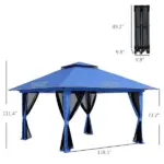 13' x 13' Pop Up Gazebo Instant Canopy Tent Shelter with 2-Tier Roof, Carry Bag, Wight Bags for Outdoor, Garden, Blue - Image 3