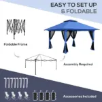 13' x 13' Pop Up Gazebo Instant Canopy Tent Shelter with 2-Tier Roof, Carry Bag, Wight Bags for Outdoor, Garden, Blue - Image 5
