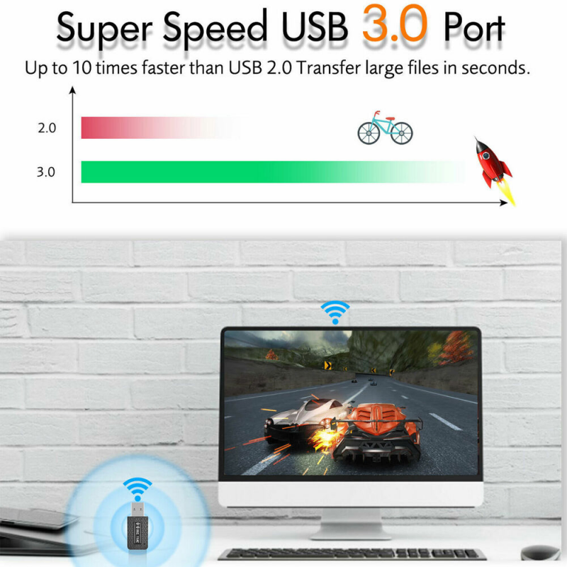 AC1300 Dual Band USB 3.0 WiFi Adapter 2.4GHz and 5GHz