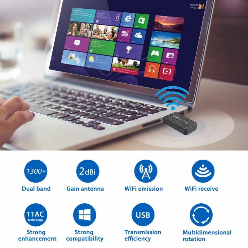 AC1300 Dual Band USB 3.0 WiFi Adapter 2.4GHz and 5GHz