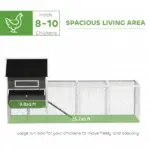 PawHut 137" Wooden Chicken Coop for 8-10 Chickens, Backyard, Dark Gray - Image 4