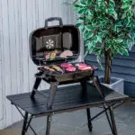Outsunny 14" Portable Charcoal Grill, Tabletop Outdoor Small Grill with Heat Preservation Net, Venting System, Foldable Legs, Travel Size BBQ - Image 2