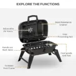 Outsunny 14" Portable Charcoal Grill, Tabletop Outdoor Small Grill with Heat Preservation Net, Venting System, Foldable Legs, Travel Size BBQ - Image 4