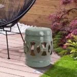 Outsunny 14 Inch x 17 Inch Ceramic Garden Stool with Double-Coin Knotted Ring Design and Strong Glazed Material, Decorative Outdoor Stool - Image 2