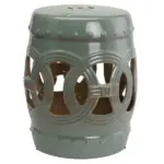 Outsunny 14 Inch x 17 Inch Ceramic Garden Stool with Double-Coin Knotted Ring Design and Strong Glazed Material, Decorative Outdoor Stool