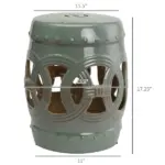 Outsunny 14 Inch x 17 Inch Ceramic Garden Stool with Double-Coin Knotted Ring Design and Strong Glazed Material, Decorative Outdoor Stool - Image 3