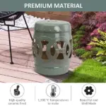 Outsunny 14 Inch x 17 Inch Ceramic Garden Stool with Double-Coin Knotted Ring Design and Strong Glazed Material, Decorative Outdoor Stool - Image 4