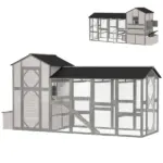 147 Inch Large Wooden Chicken Coop with Run for 8-10 Hens Gray