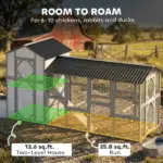 147 Inch Large Wooden Chicken Coop with Run for 8-10 Hens Gray - Image 3