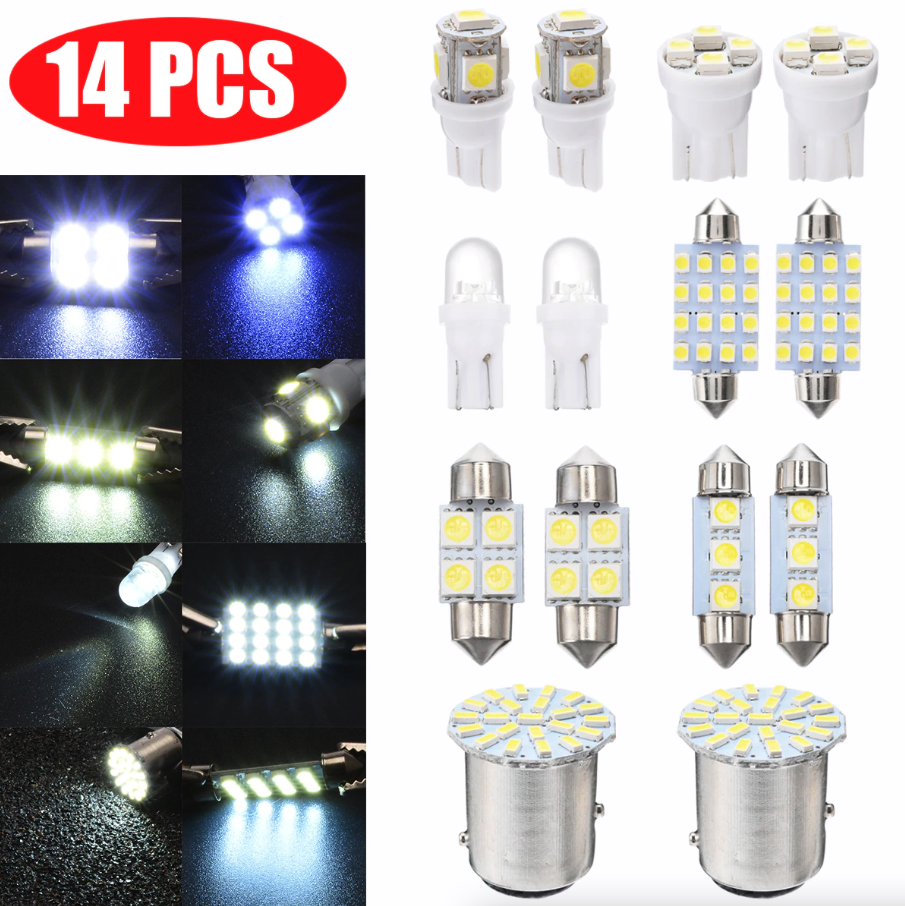 14 Piece T10 36mm LED Car Interior Light Kit for Dome Map and License Plate