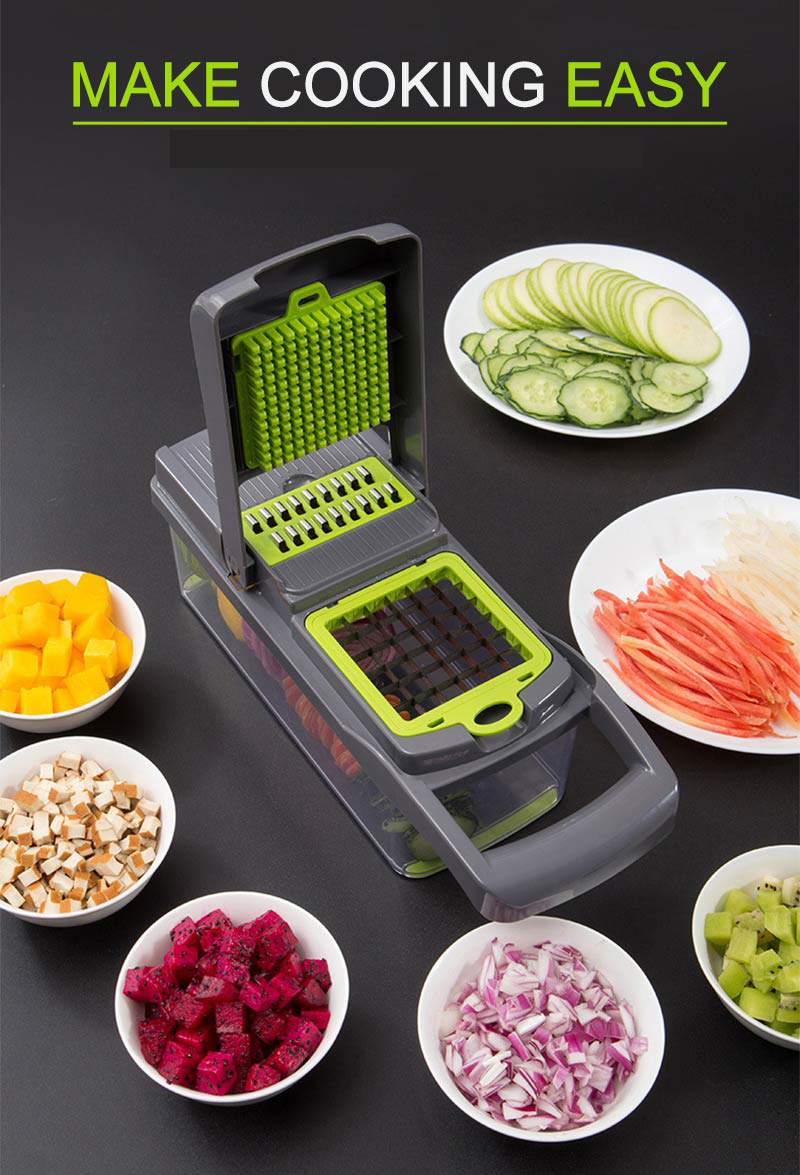 14 in 1 Vegetable Fruit Chopper Dicer Slicer and Cutter with Stainless Steel Blades