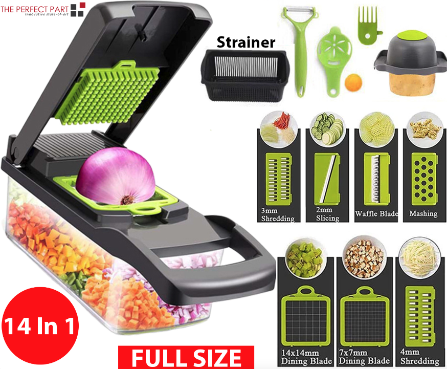 14 in 1 Vegetable Fruit Chopper Dicer Slicer and Cutter with Stainless Steel Blades