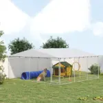 PawHut 15' x 15' x 7' Dog Kennel Outdoor for Small Medium Large Dogs with Waterproof Roof, Silver - Image 2