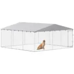 PawHut 15' x 15' x 7' Dog Kennel Outdoor for Small Medium Large Dogs with Waterproof Roof, Silver - Image 11