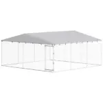 PawHut 15' x 15' x 7' Dog Kennel Outdoor for Small Medium Large Dogs with Waterproof Roof, Silver