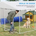PawHut 15' x 15' x 7' Dog Kennel Outdoor for Small Medium Large Dogs with Waterproof Roof, Silver - Image 8