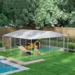 PawHut 15' x 15' x 7' Dog Kennel Outdoor for Small Medium Large Dogs with Waterproof Roof, Silver - Image 10