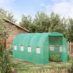 15' x 7' x 7' Walk-in Tunnel Hoop Greenhouse Polyethylene PE Cover, Steel Frame, Roll-Up Zipper Door and Windows for Flowers, Vegetables, Green - Image 2