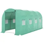 15' x 7' x 7' Walk-in Tunnel Hoop Greenhouse Polyethylene PE Cover, Steel Frame, Roll-Up Zipper Door and Windows for Flowers, Vegetables, Green