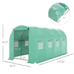 15' x 7' x 7' Walk-in Tunnel Hoop Greenhouse Polyethylene PE Cover, Steel Frame, Roll-Up Zipper Door and Windows for Flowers, Vegetables, Green - Image 3