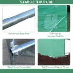 15' x 7' x 7' Walk-in Tunnel Hoop Greenhouse Polyethylene PE Cover, Steel Frame, Roll-Up Zipper Door and Windows for Flowers, Vegetables, Green - Image 6