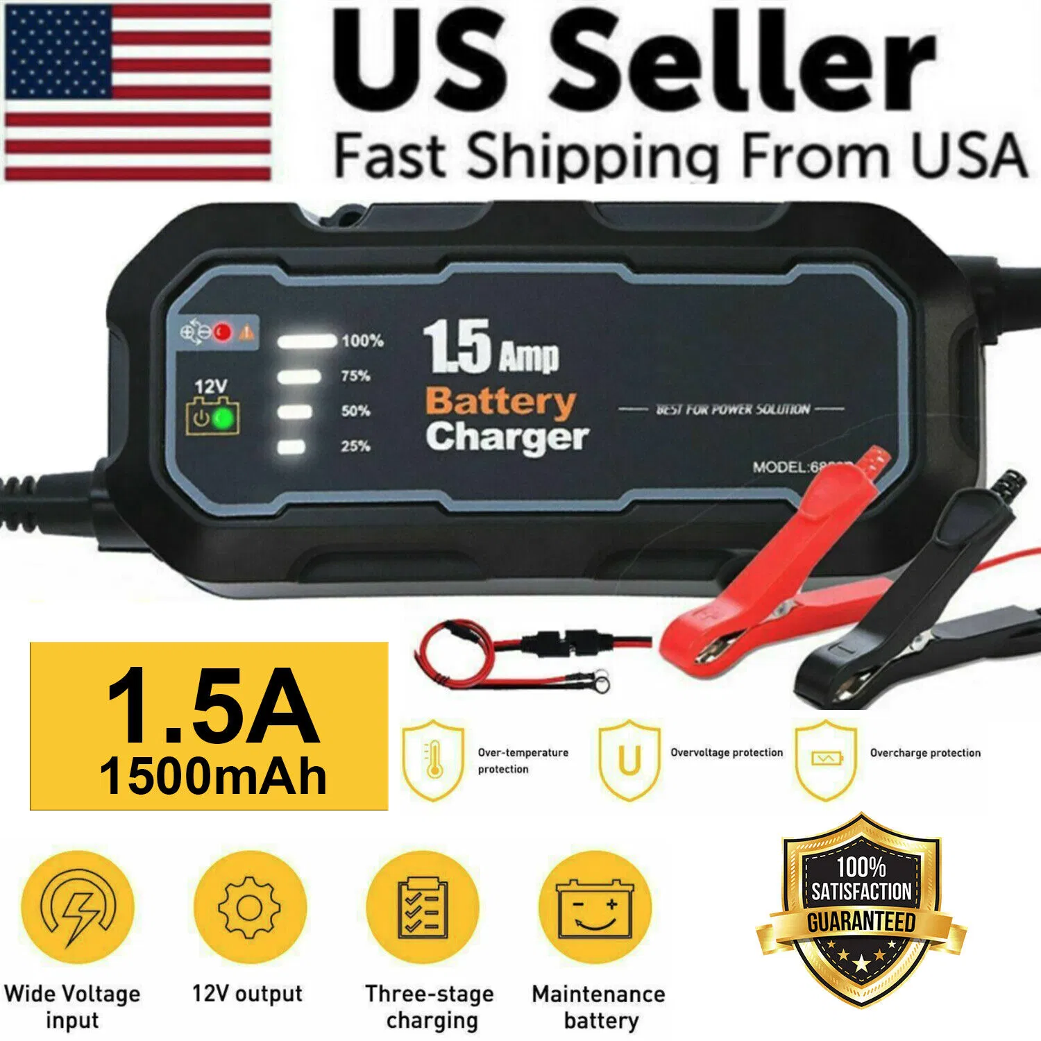 1.5A 12V Automatic Smart Battery Charger and Trickle Maintainer