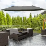 15ft Dark Gray Rectangular Market Umbrella Double-Sided Sun Shield Easy Crank with Base for Deck Pool - Image 2