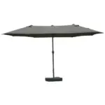 15ft Dark Gray Rectangular Market Umbrella Double-Sided Sun Shield Easy Crank with Base for Deck Pool