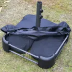 15ft Dark Gray Rectangular Market Umbrella Double-Sided Sun Shield Easy Crank with Base for Deck Pool - Image 19