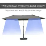 15ft Dark Gray Rectangular Market Umbrella Double-Sided Sun Shield Easy Crank with Base for Deck Pool - Image 4