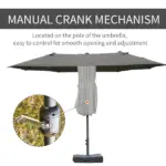 15ft Dark Gray Rectangular Market Umbrella Double-Sided Sun Shield Easy Crank with Base for Deck Pool - Image 5