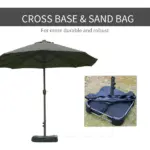15ft Dark Gray Rectangular Market Umbrella Double-Sided Sun Shield Easy Crank with Base for Deck Pool - Image 6