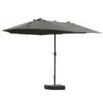 15ft Dark Gray Rectangular Market Umbrella Double-Sided Sun Shield Easy Crank with Base for Deck Pool - Image 8