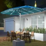 15ft Double-Sided Outdoor Umbrella with Solar Lights, UPF50+ Extra Large Aluminum Patio Umbrella with Crank, Blue - Image 2