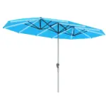 15ft Double-Sided Outdoor Umbrella with Solar Lights, UPF50+ Extra Large Aluminum Patio Umbrella with Crank, Blue - Image 11
