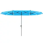 15ft Double-Sided Outdoor Umbrella with Solar Lights, UPF50+ Extra Large Aluminum Patio Umbrella with Crank, Blue