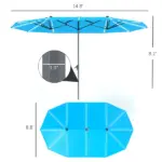 15ft Double-Sided Outdoor Umbrella with Solar Lights, UPF50+ Extra Large Aluminum Patio Umbrella with Crank, Blue - Image 3